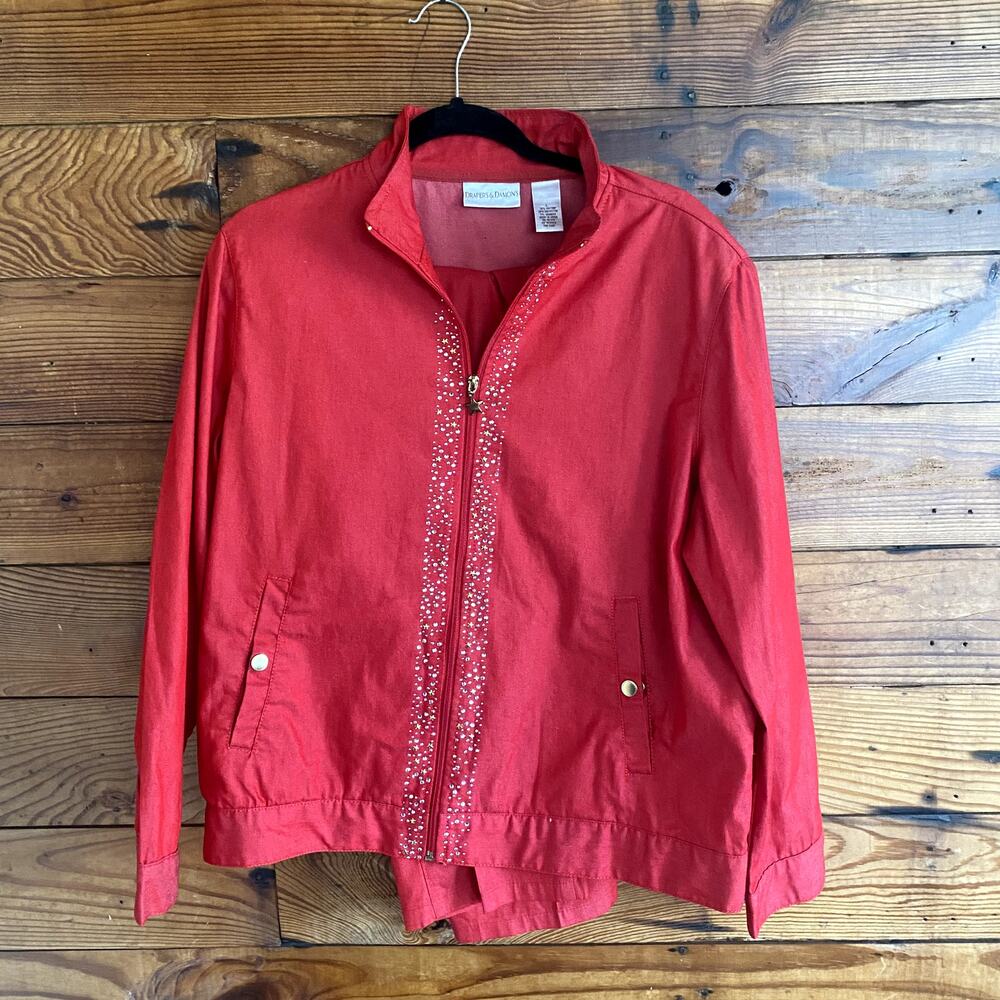 Draper and Damons Red Bomber bedazzled Jacket and Pants Set size L/ 10